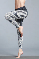 Yoga Legging, Yoga Pants, Boho Legging, Printed Tight, Black Octopus
