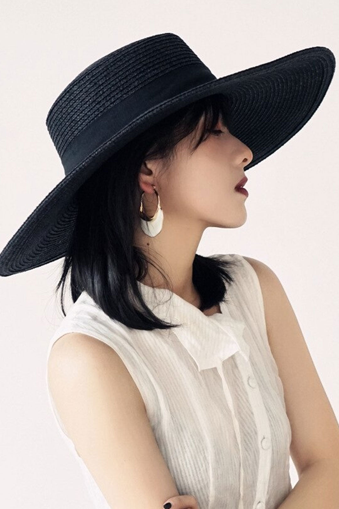 Boho Hat, Sun Hat, Beach Hat, Wide Brim Black Straw Hat, Willow