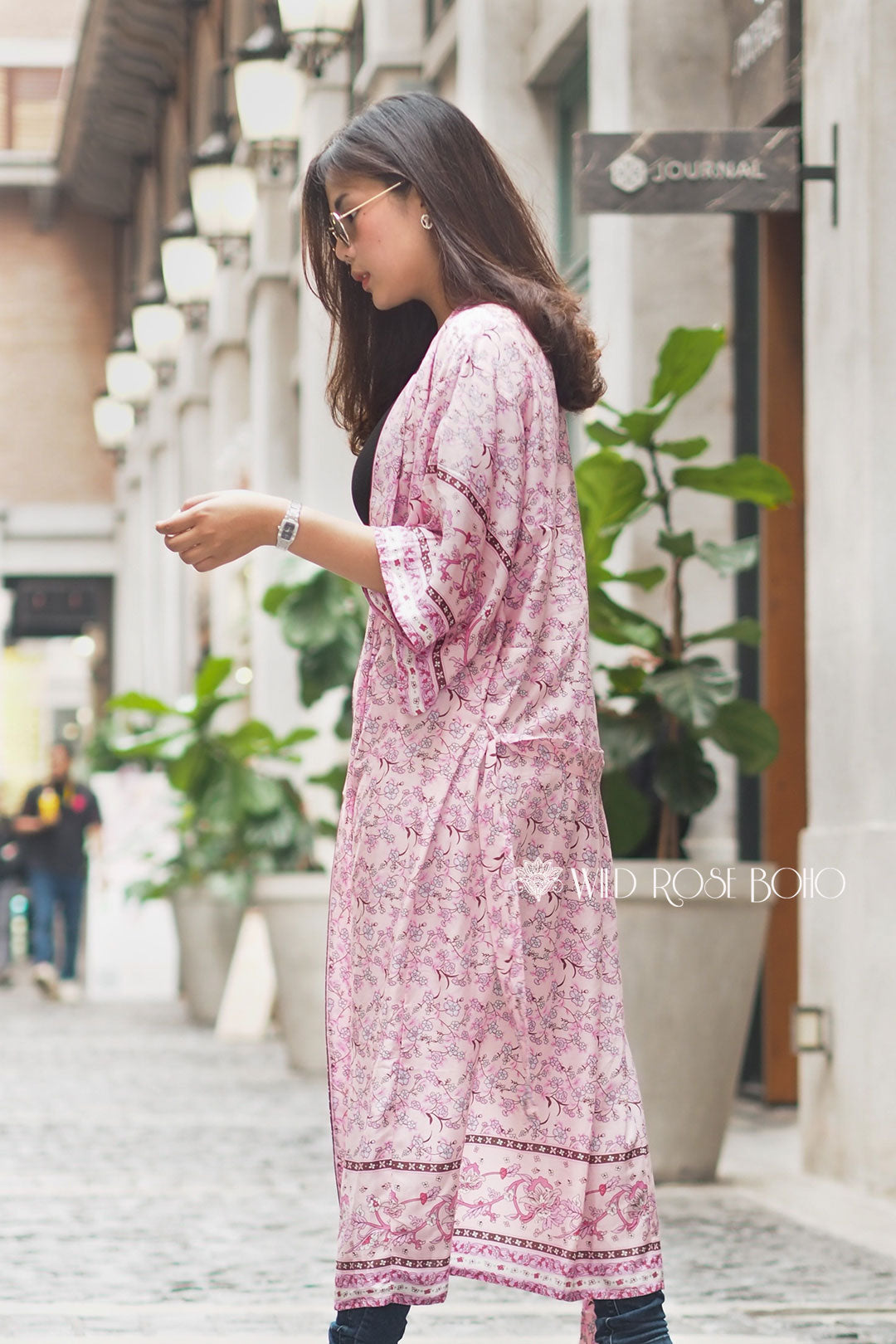 Boho Robe, Kimono Robe,  Beach Cover up, Pink Susan Vine