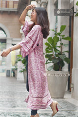 Boho Robe, Kimono Robe,  Beach Cover up, Pink Susan Vine