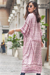 Boho Robe, Kimono Robe,  Beach Cover up, Pink Susan Vine