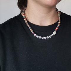 Boho Personalized Custom Necklace, Clay Bead  Choker, Love Lucky Happy