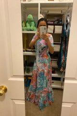 Vintage Dress, Boho Maxi Dress, Smocked Dress, Bibi in Blue and Pink