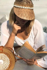 Boho Hat, Sun Hat, Beach Hat, Shade Visor Beige Straw Cap, Sofia with Shell