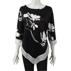 Fashion 3/4 Sleeve Round Neck Print Light Blouse Top