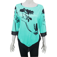 Fashion 3/4 Sleeve Round Neck Print Light Blouse Top