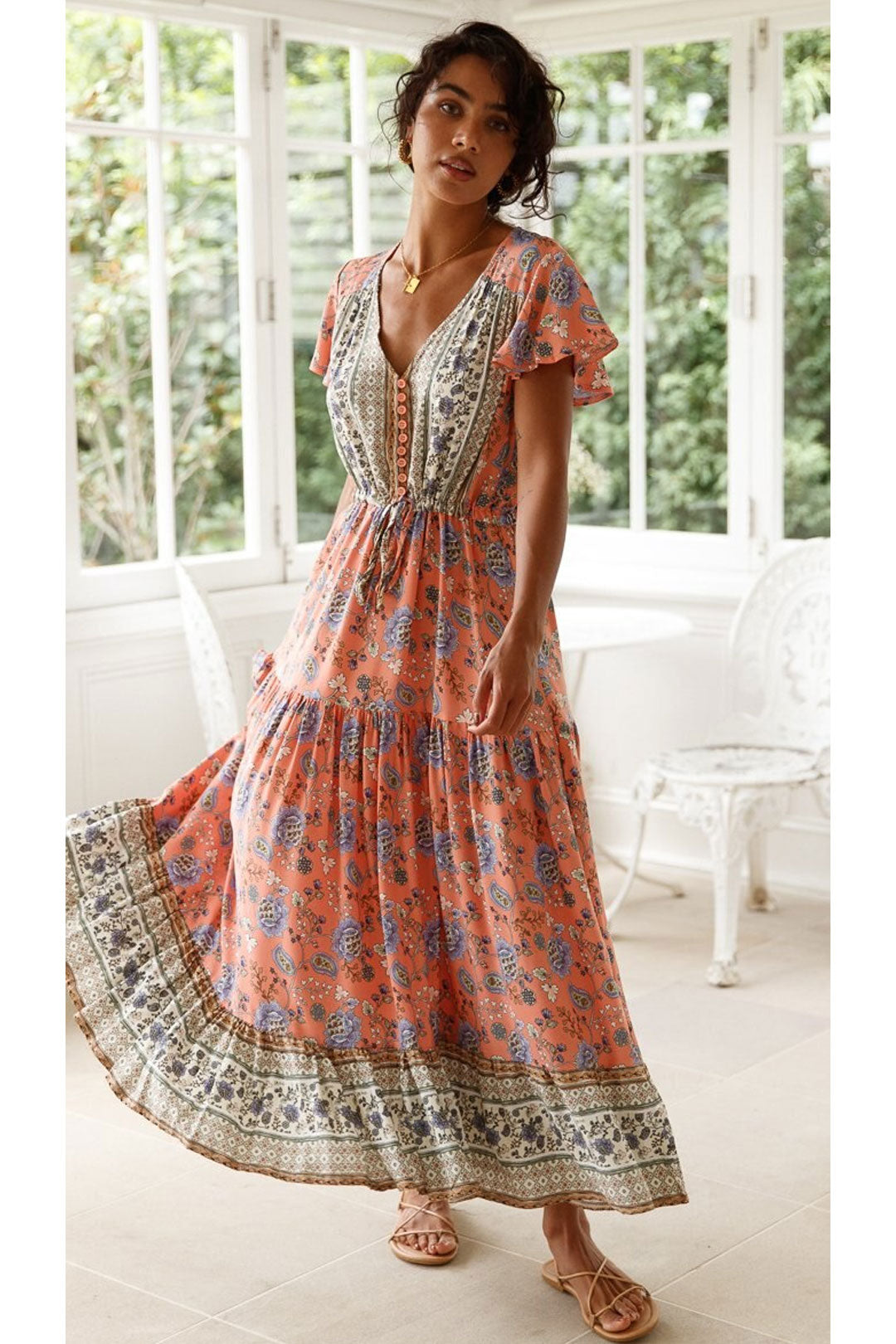 Boho Maxi Dress, Off  Shoulder Sundress, Pink Calla