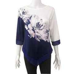 Fashion 3/4 Sleeve Round Neck Print Light Blouse Top