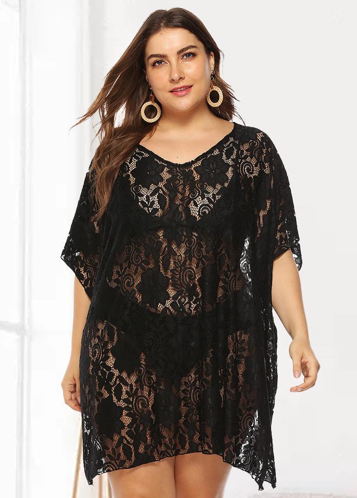 Lace Cut Out Plus Size Beach Cover Up
