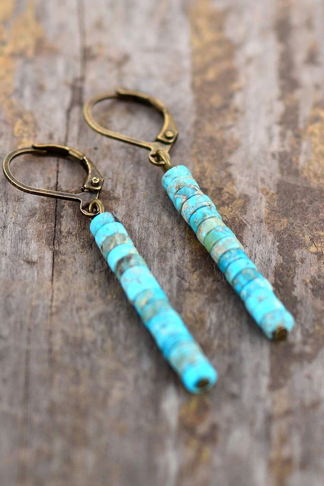 Boho Earrings, Dangle Earrings, Vintage Natural Stone Blue