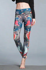 Yoga Legging, Yoga Pants, Boho Legging, Printed Tight, Red Wild Peacock