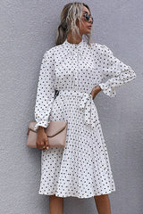 Boho Midi Dress, Vintage Love Polka Dot in White and Green