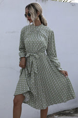 Boho Midi Dress, Vintage Love Polka Dot in White and Green