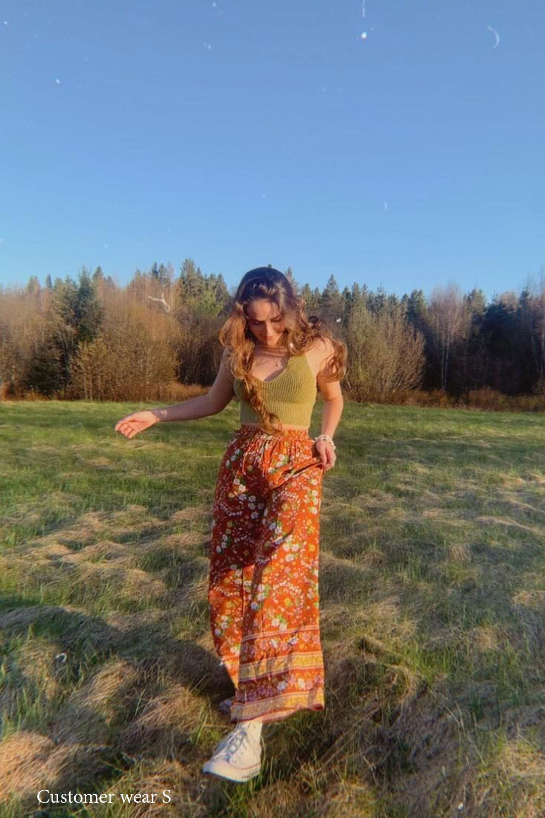 Boho Two Piece Set, Two Piece Pants Set, Wild Floral in Sienna Brown
