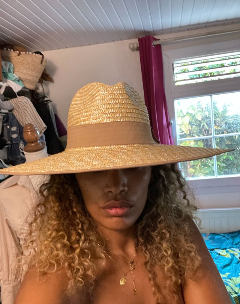 Boho Hat, Sun Hat, Beach Hat, Wide Brim Straw Hat,  Beige and Black Ribbon