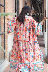 Boho Robe, Kimono Robe,  Beach Cover up, Red  Plum Blossom Seagul
