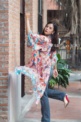 Boho Robe, Kimono Robe,  Beach Cover up, Red  Plum Blossom Seagul