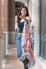 Boho Robe, Kimono Robe,  Beach Cover up, Red  Plum Blossom Seagul
