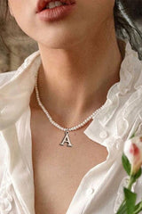 Boho Personalized Custom Necklace, Pearl Choker, Gold Letter Name
