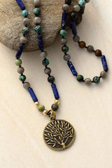 Boho Necklace, BlueLabradorite, Jasper and Turquoise, Tree of Life