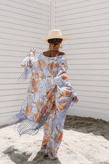 Boho Robe, Kimono Robe, Silk robe, Beach Cover up, Leafy Layers