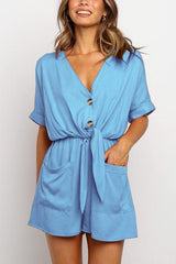 V Neck Pockets Romper
