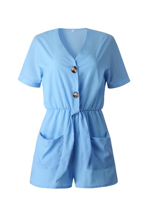V Neck Pockets Romper