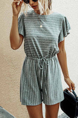 Casual Ruffled O-neck Romper