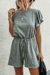 Casual Ruffled O-neck Romper