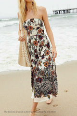Boho Maxi Dress, Strappy, Black White Flower Zebra