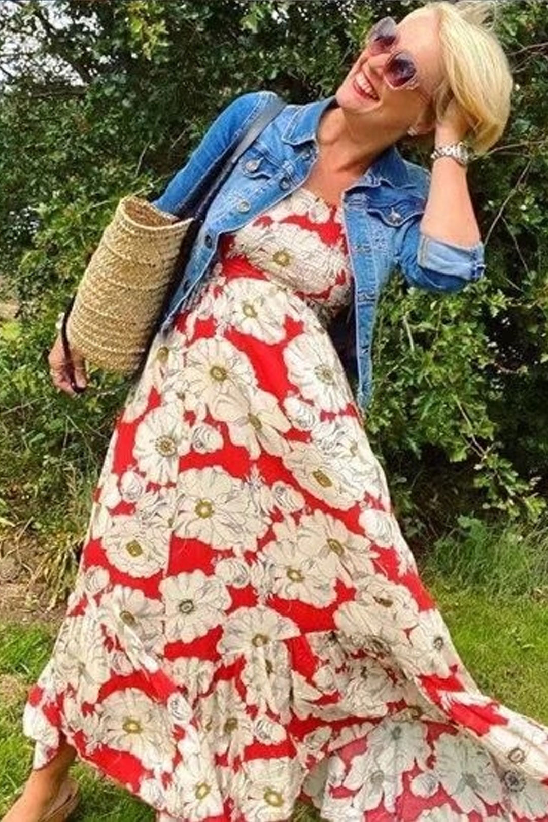 Boho Maxi Dress, Strappy, Red Peony