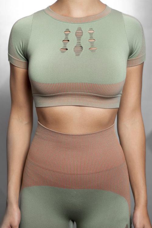 Ripped Patchwork Crop T Shirt Leggings Set