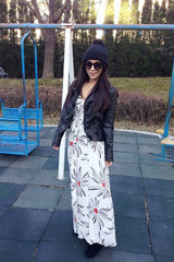 Boho Maxi Dress, Blue Mum Flower
