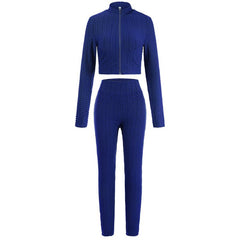 Long Sleeve V Neck Zip Up Top with Pants Set