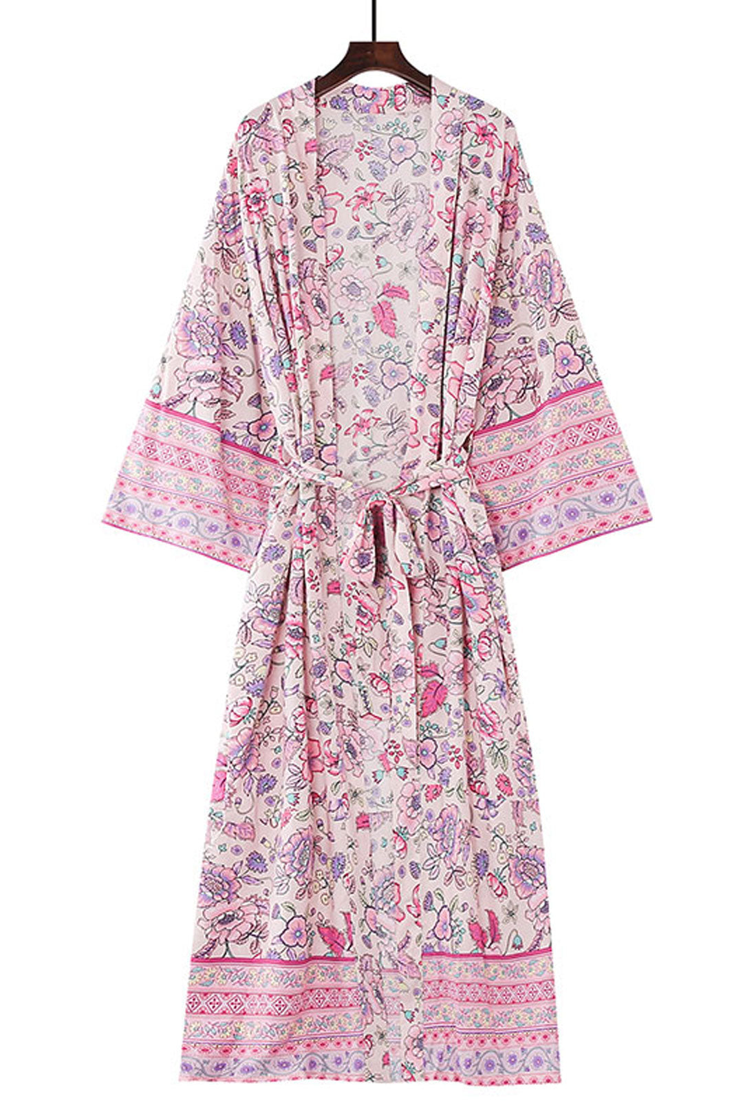 Boho Robe, Kimono Robe,  Beach Cover up, Pink  Rose Vine