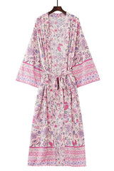 Boho Robe, Kimono Robe,  Beach Cover up, Pink  Rose Vine