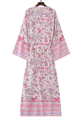 Boho Robe, Kimono Robe,  Beach Cover up, Pink  Rose Vine