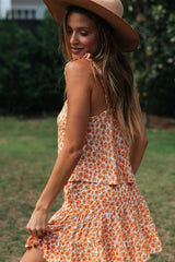 Boho Two Piece Set, Two Piece Skirt Set, Wild Boho Daisy in Saffron Orange