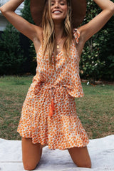 Boho Two Piece Set, Two Piece Skirt Set, Wild Boho Daisy in Saffron Orange