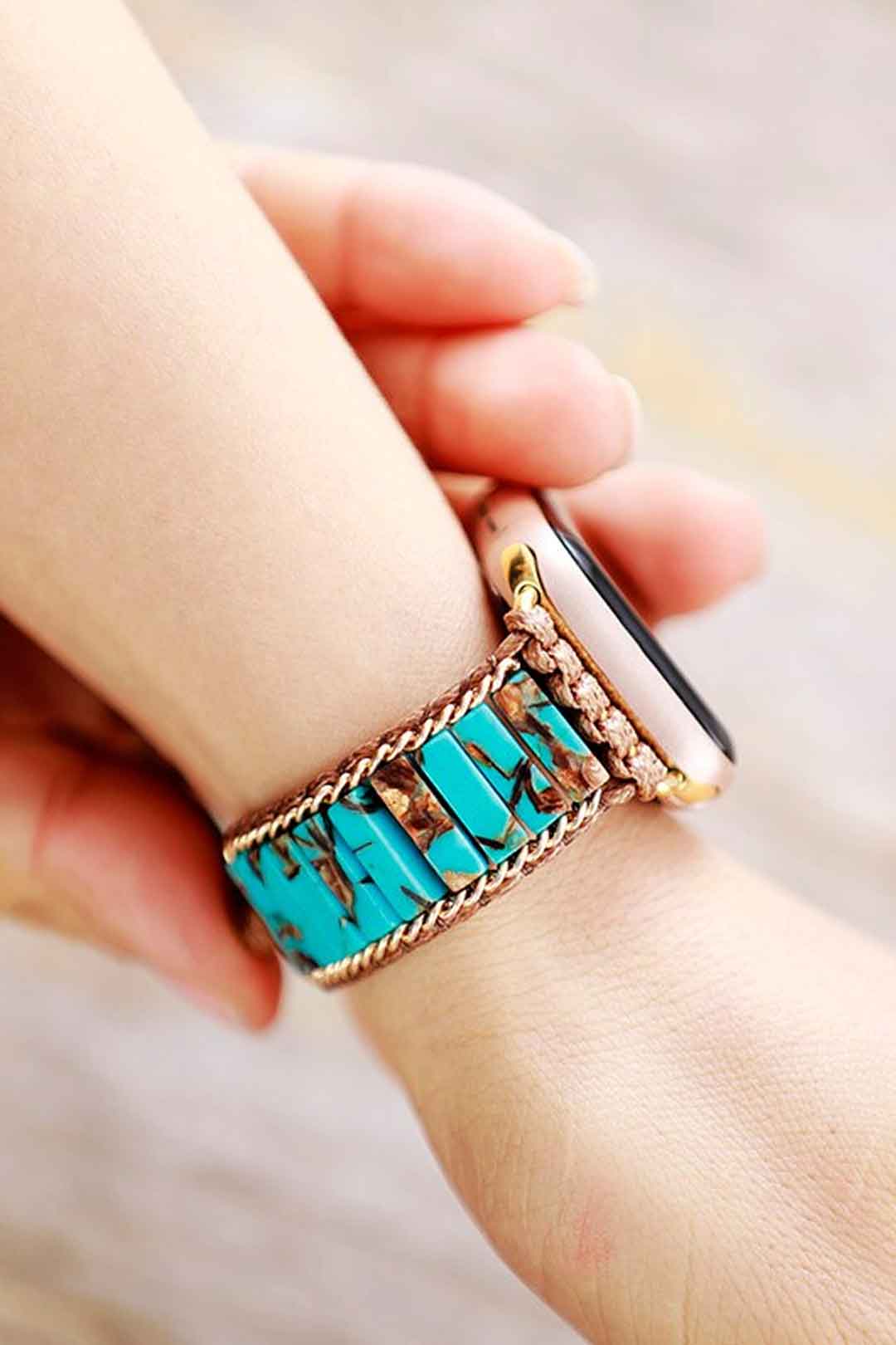Boho Apple Watch Band,Beaded Apple Watch Band, Wrist Band Bracelet, Blue and Green Jasper