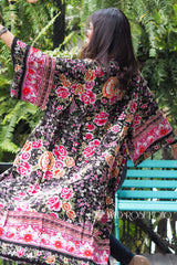 Boho Robe, Kimono Robe,  Beach Cover up, Pink Night Blooming