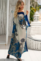 Boho Robe, Kimono Robe, Silk robe, Beach Cover up, Blue Cordelia