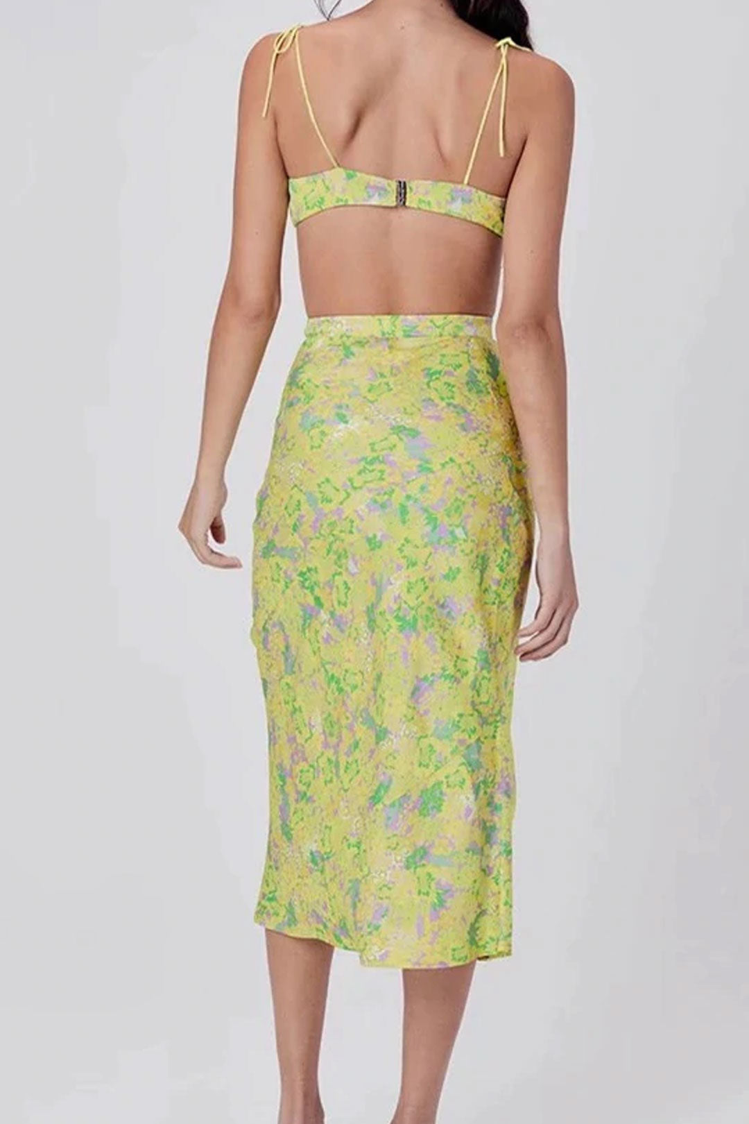Boho Two Piece Set, Crop Top and Skirt, YellowLittle Flower