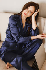 Boho Pajamas, Pajamas Sets for Women, PJ Satin Francine in Navy, Brown and Black