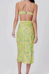 Boho Two Piece Set, Crop Top and Skirt, YellowLittle Flower
