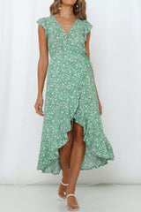 Boho Maxi Dress, Green Daisy Garden