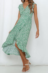 Boho Maxi Dress, Green Daisy Garden