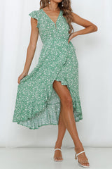Boho Maxi Dress, Green Daisy Garden