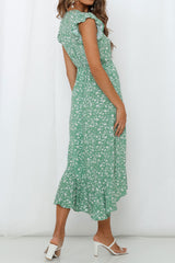 Boho Maxi Dress, Green Daisy Garden