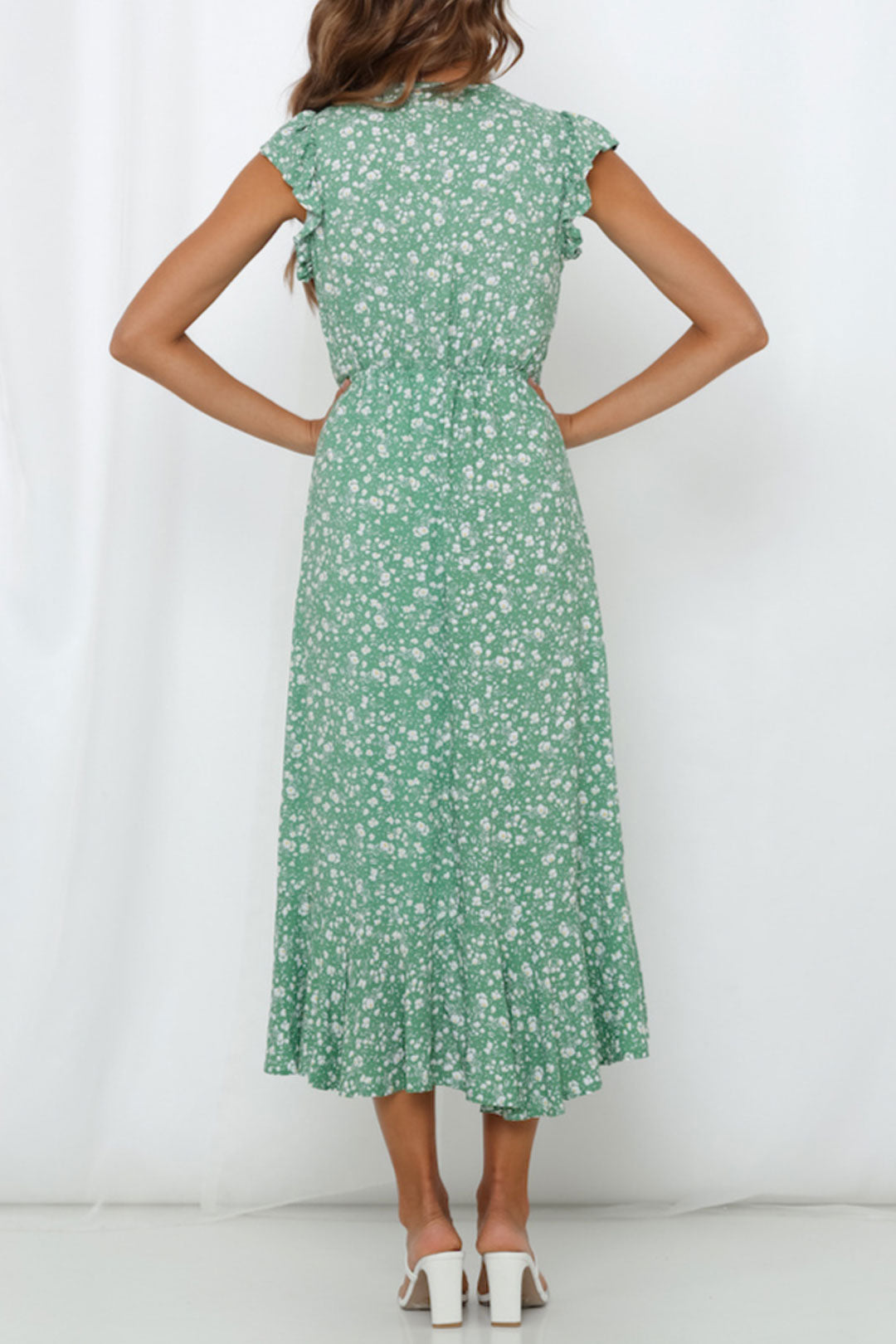 Boho Maxi Dress, Green Daisy Garden